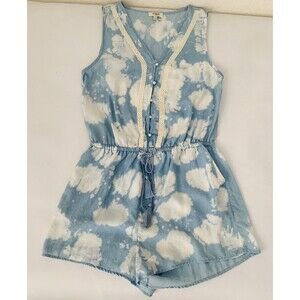 NWOT‎ Umgee Romper M Blue White Tie Dye  Button Front Tassels Boho Beachy Pastel
